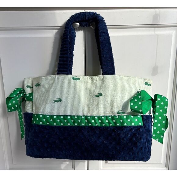 La Shea Montgomery Alabama Preppy Alligator seersucker polkadot bows duffle bag